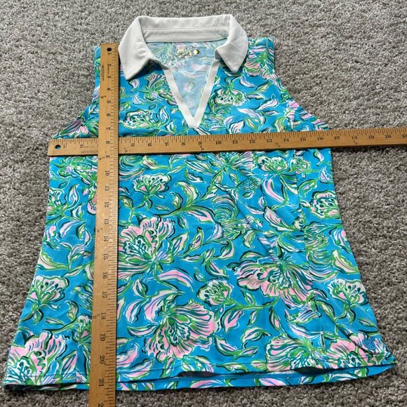 Lilly Pulitzer Womens Small UPF 50+ Luxletic ImaraPolo Top Cumulus Blue Chick Ma - Picture 6 of 10
